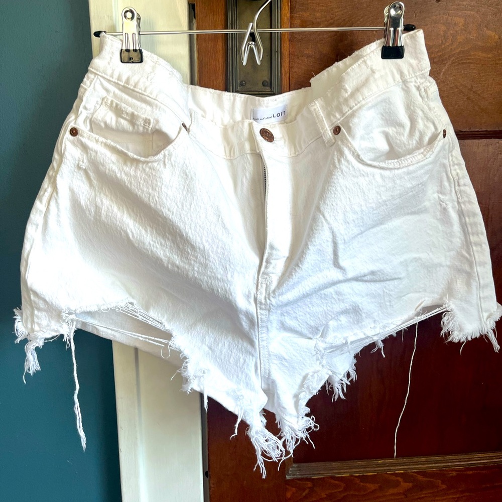 Distressed White Jean Shorts